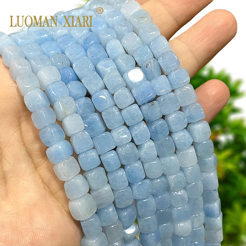 8x8MM Rough Square Imitate Aquamarine Chalcedony Natural Stone Loose Spacer Beads for Jewelry Making DIY Bracelet Accessories