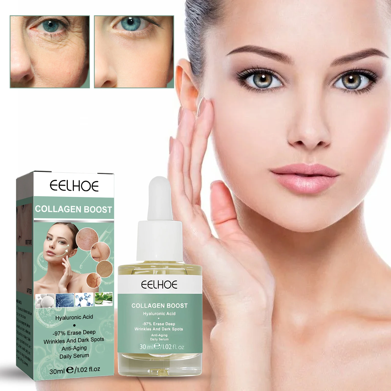 

EELHOE NEW Pure Hyaluronic Acid Facial Serum Anti Wrinkle Aging Face Lift Tightening Reduce Eye Finelines Moisturizing Cosmetics