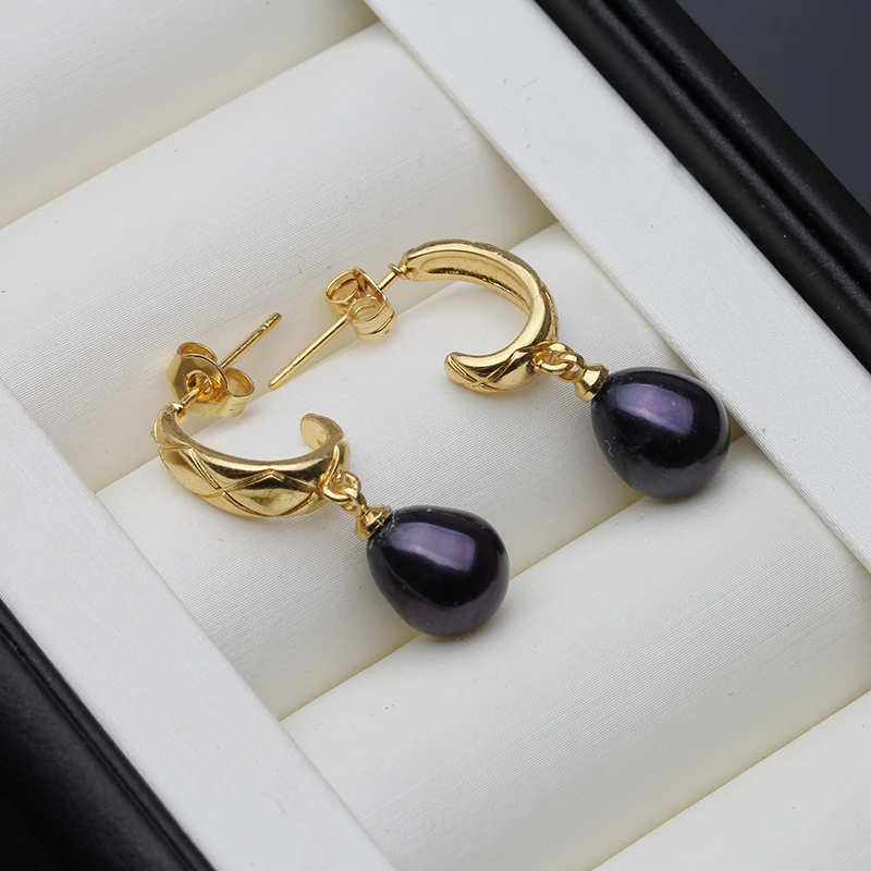 Wedding Natural Freshwater Pearl Stud Earrings,Gold Plated Black Pearl Earrings Bridesmaid Wife Birthday Gift