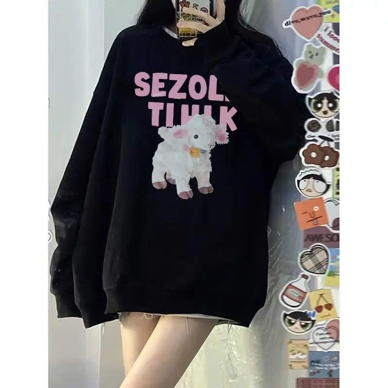 Fashion Printing Spliced Letter Casual Sweatshirts Female Clothing 2023 Autumn Winter Loose Korean Tops All-match Sweatshirts