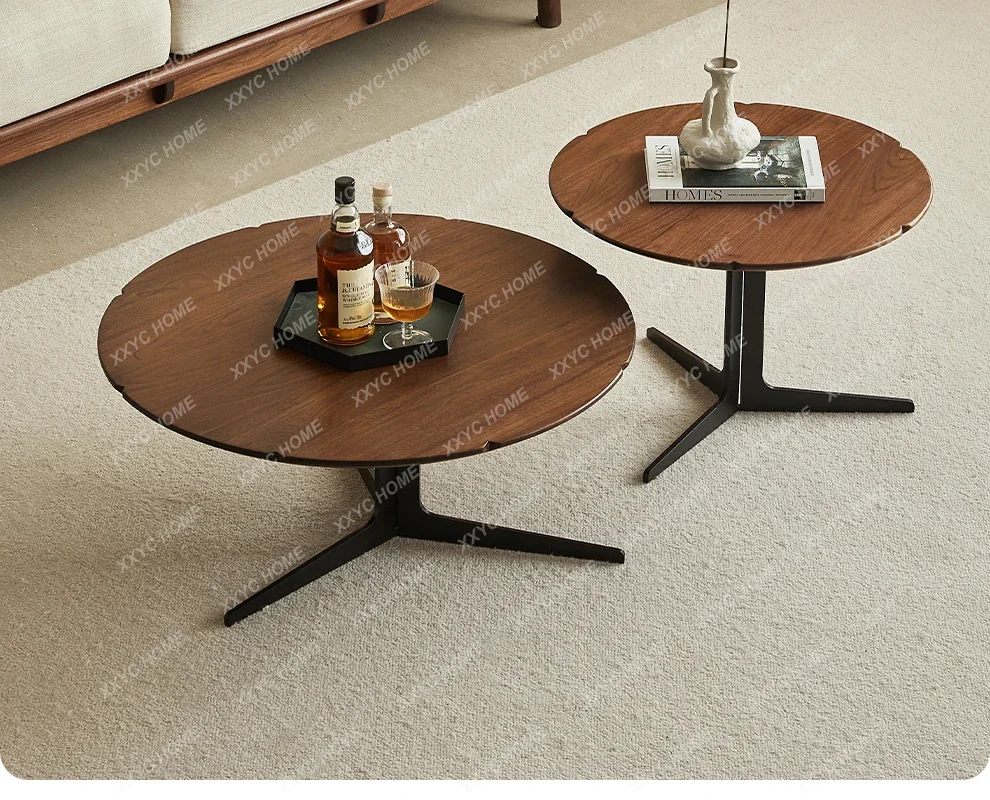 HMJBlack walnut coffee table  round combination solid wood coffee table TV cabinet combination size apartment living room househ
