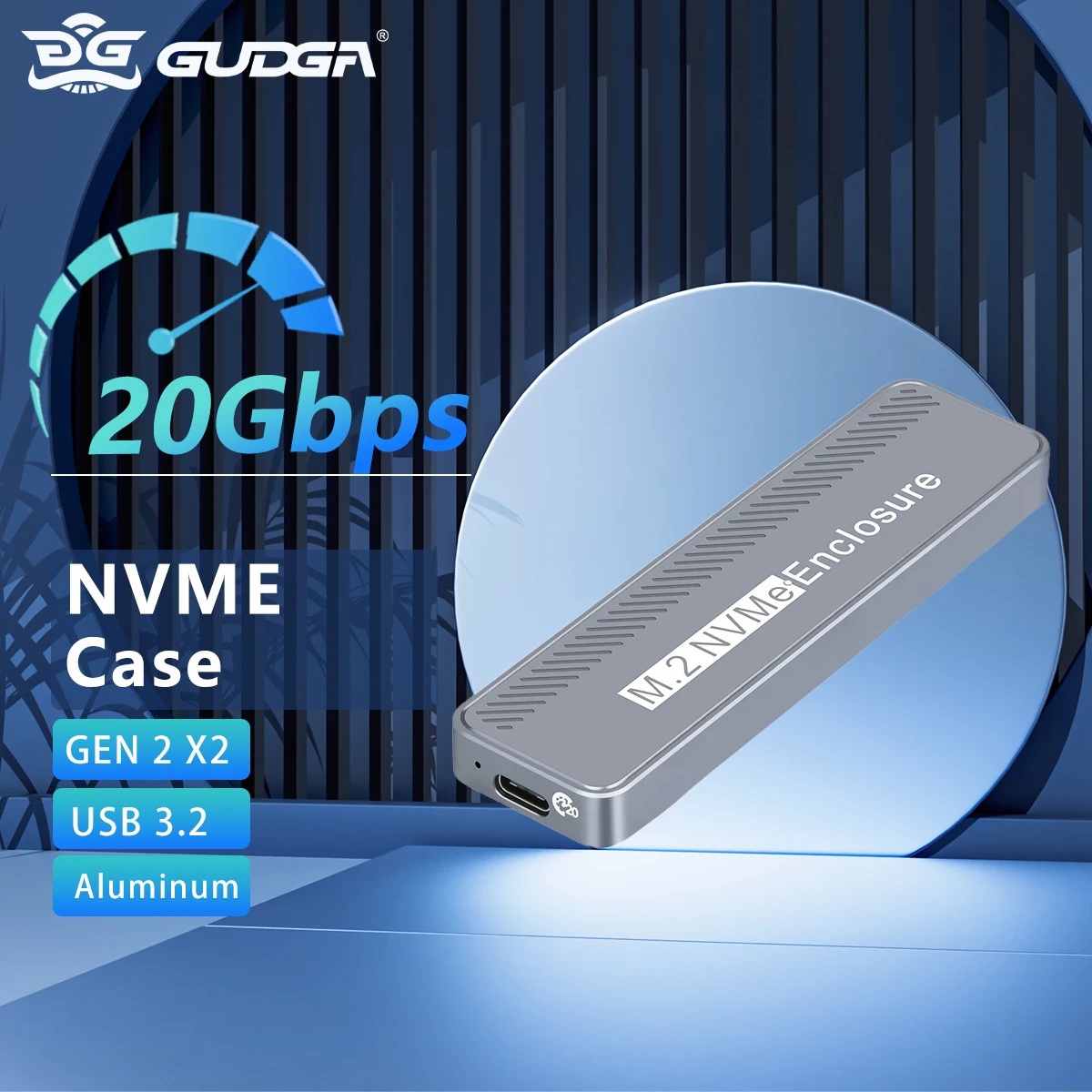 

GUDGA 20Gbps M2 NVME Enclosure USB 3.2 GEN 2X2 Type C M/B+M Key External Case Box Aluminum For 2230/2242/2260/2280 NVME SSD