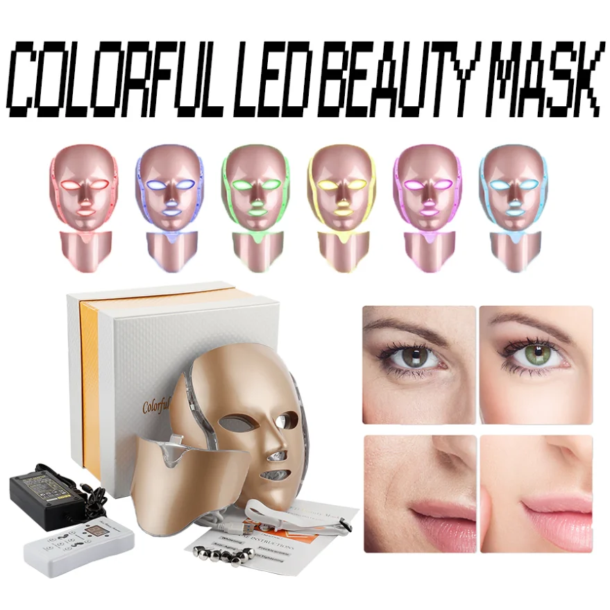 

LED Mask Beauty Machine 7 Colors Light with Neck Skin Rejuvenation Whitening Anti Acne Face Lifting Firm Massager Skin Care