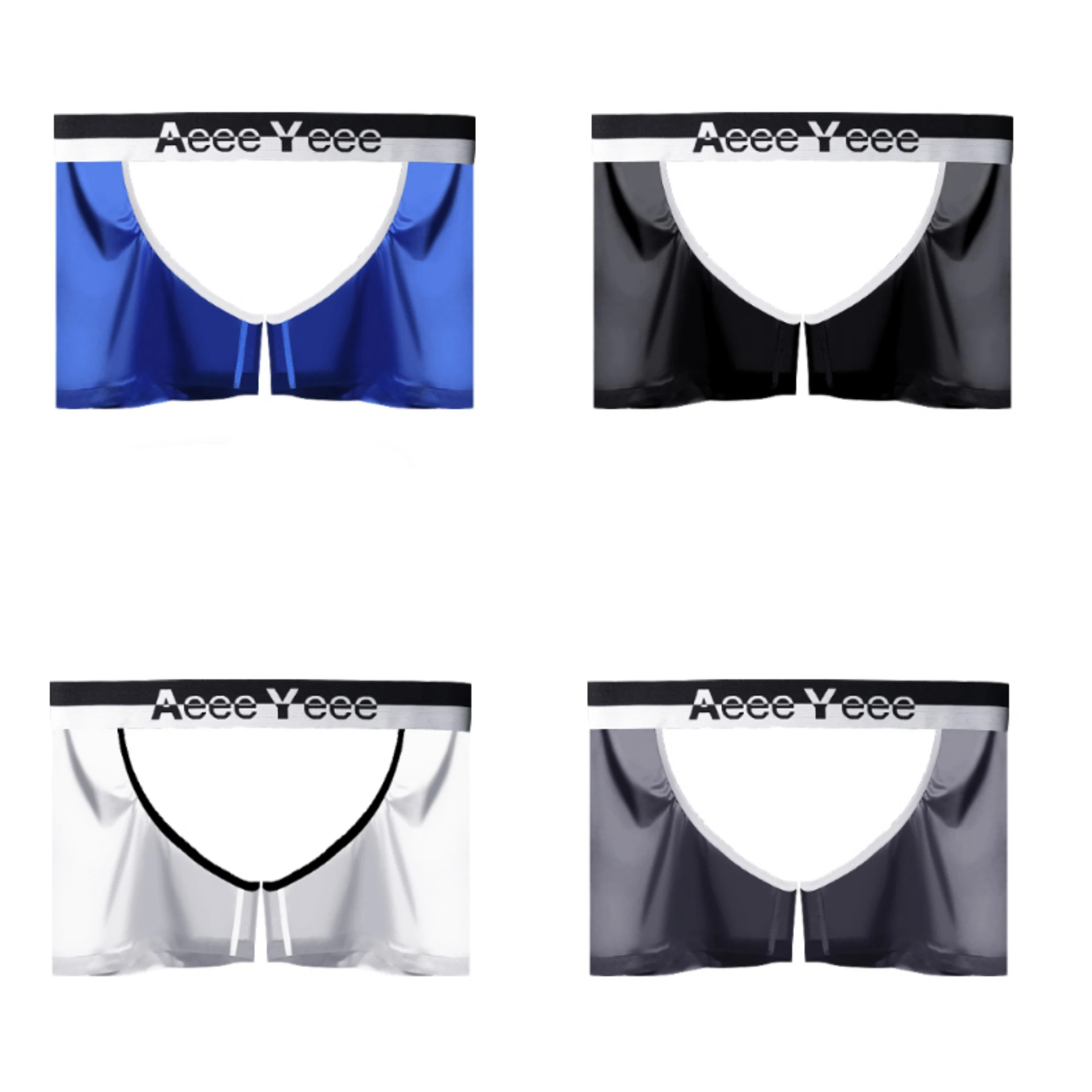 Ropa interior para hombre, calzoncillos tipo bóxer sexy de cintura baja, boxers con entrepierna dividida personalizados de seda helada