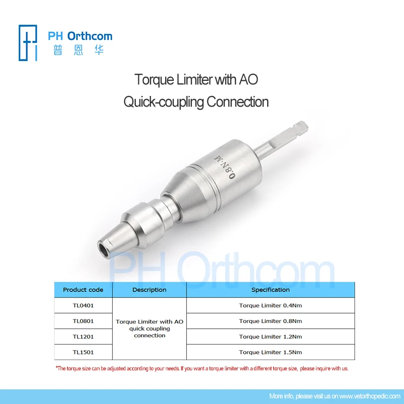 

Hot Sale Torque Limiter with AO quick coupling ,0.8Nm/1.2Nm/1.5Nm Veterinaria Pets Orthopedic Surgical Instruments Medical