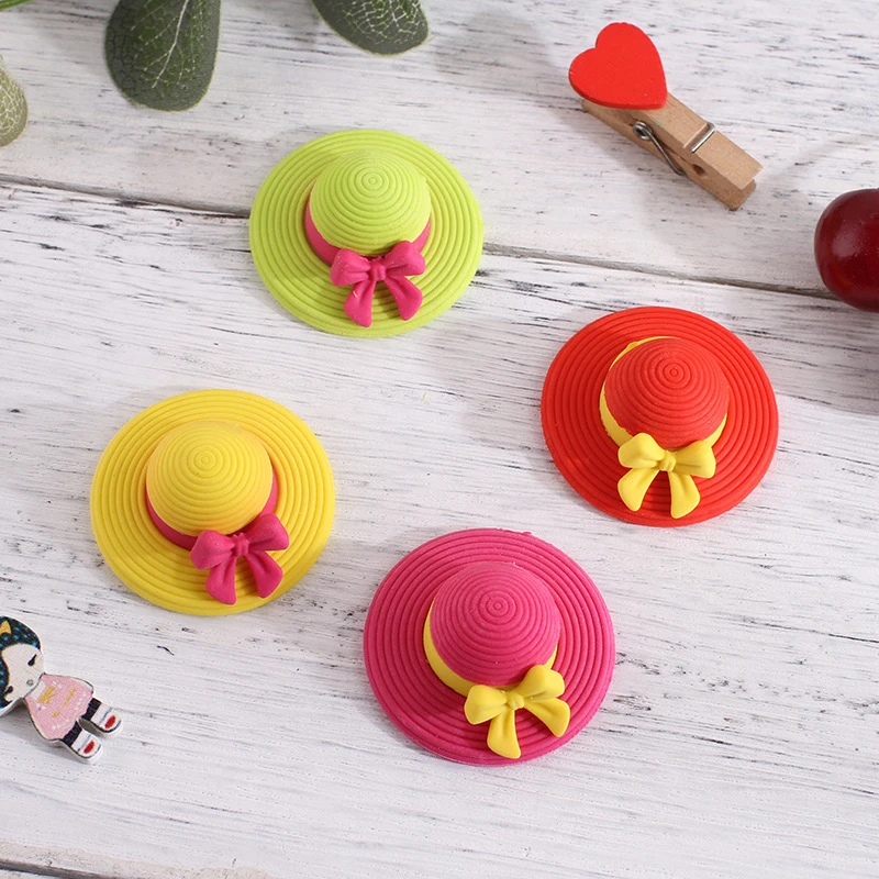 4 Piece Cute Novelty Hat Eraser Kids 3D Rubber Toy Kawaii Stationery School Office Supply Creative Pretty Children Gift