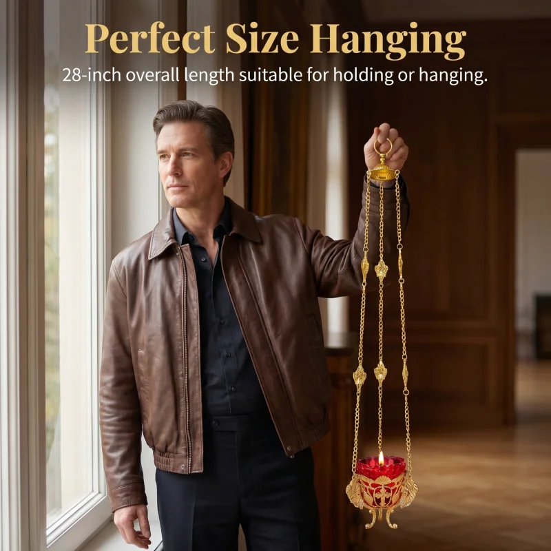 

New Byzantine Gold Plated Orthodox Hanging Vigil Lamp Red Glass Insert for Church Liturgy Home Altar Christian Gift Decor Access