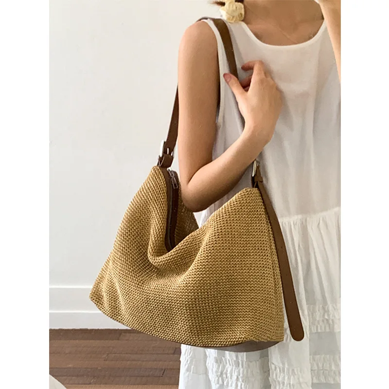 

Summer Travel Beach Shoulder Bag Large Capacity Woven Crossbody Bags for Women Patchwork Straw Bag NEW Handbags Shopper Purses
