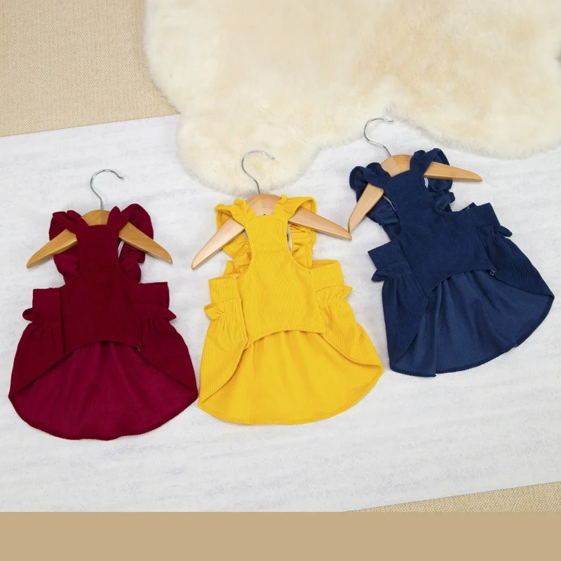 Vestido de lujo de pana con lazo para perros, gatos y caniches - imagen 4