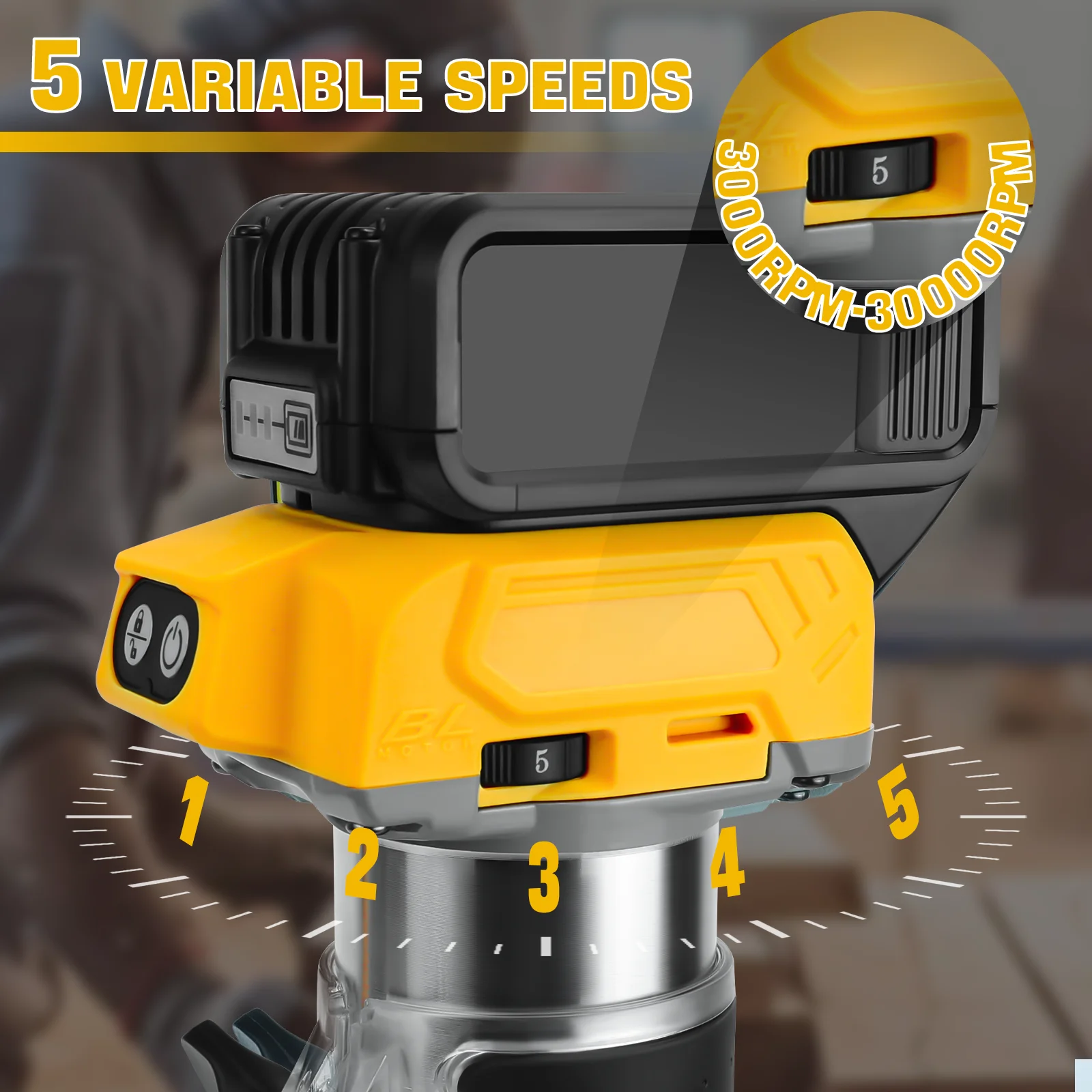 800W Brushless Electric Trimmer Woodworking Trimming Machine Cordless Compact Wood Router for Dewalt 20V Battery (No Battery)