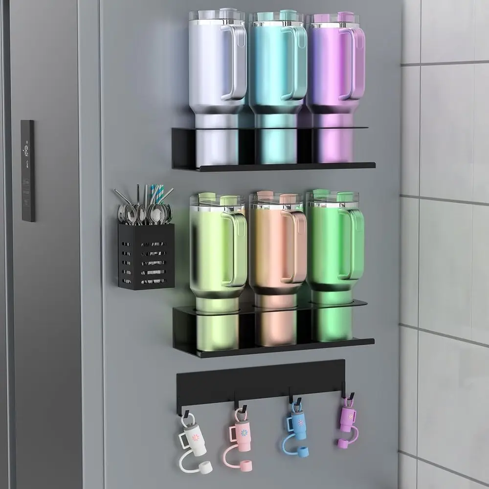 

Polar Magnetic Cup Holder or Rerigerator, Water Bottle Organizer or and Tumbler, Accory with Lid Hook StHolder and Double Sided