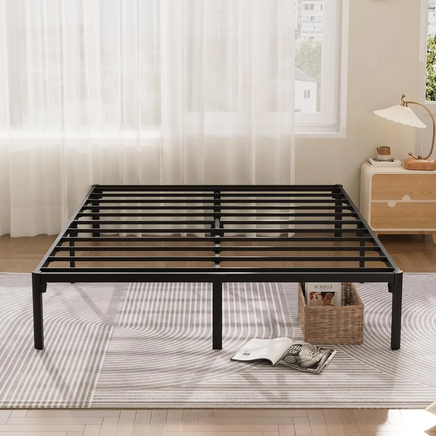 Queen Size Bed Frame No Box Spring Needed 14 Inch Queen Platform Heavy Duty Support 650lbs Easy to Assembly,Noise and Tool Free