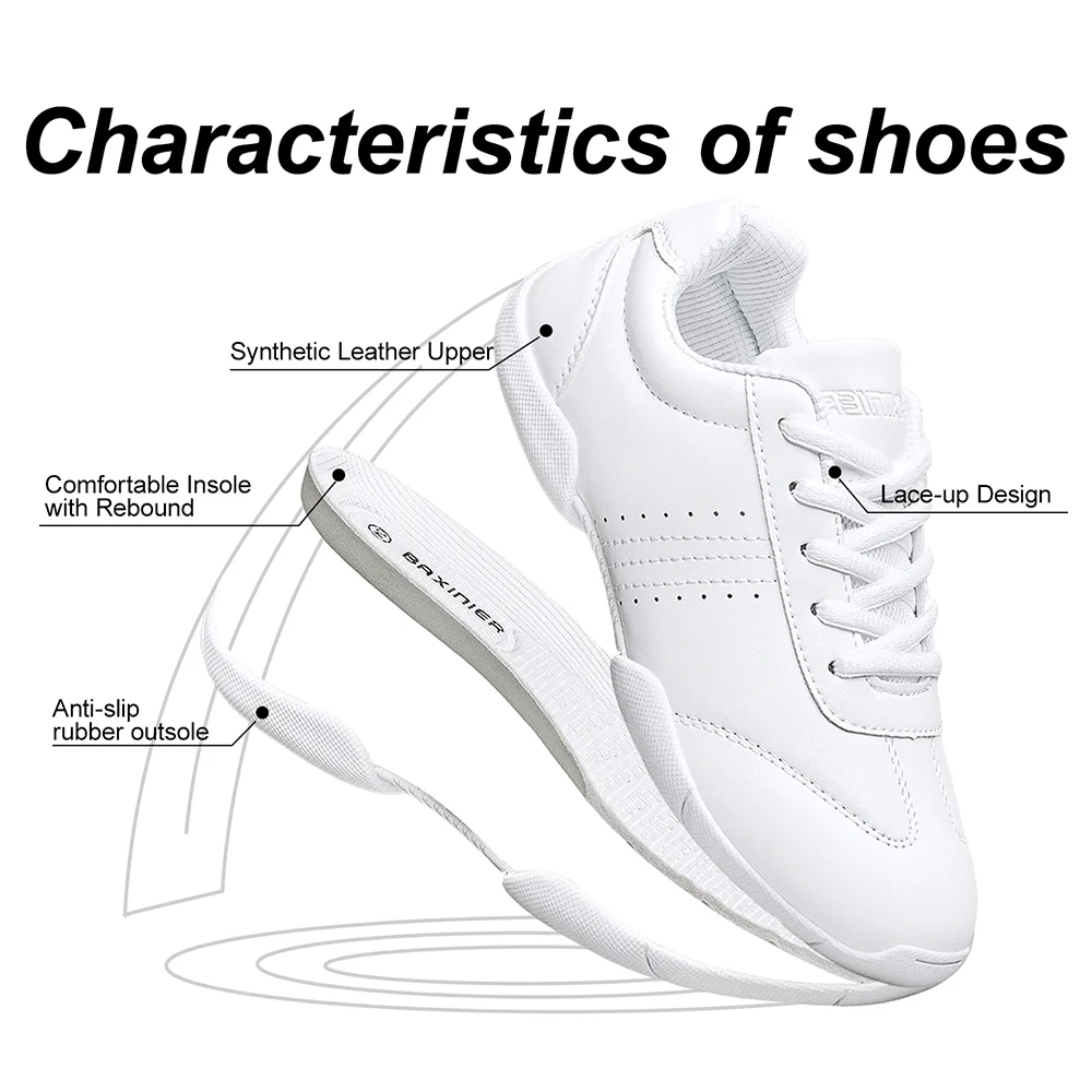 BAXINIER White Cheer Shoes for Girls Lightweight Youth Cheerleading Shoes Competition Tumbling Dance Gymnastics Tennis Sneakers