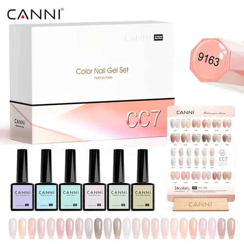 CC7 CANNI Esmalte de uñas en gel sin TPO, 9ml, sin HEMA, Soak Off UV LED, gel para uñas, semipermanente, brillante, capa superior de diamante, juego de 6/30 Uds.