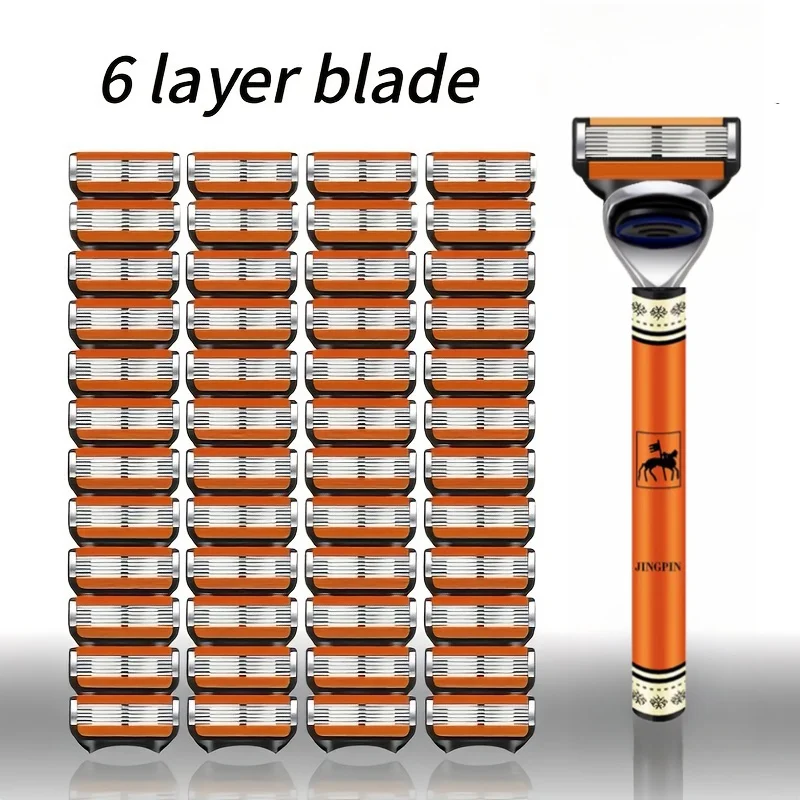 

6-слойная классическая бритва, набор бритв, лезвие из нержавеющей стали, ручная безопасная бритва, многоразовое лезвие, силиконовый противоскользящий слой