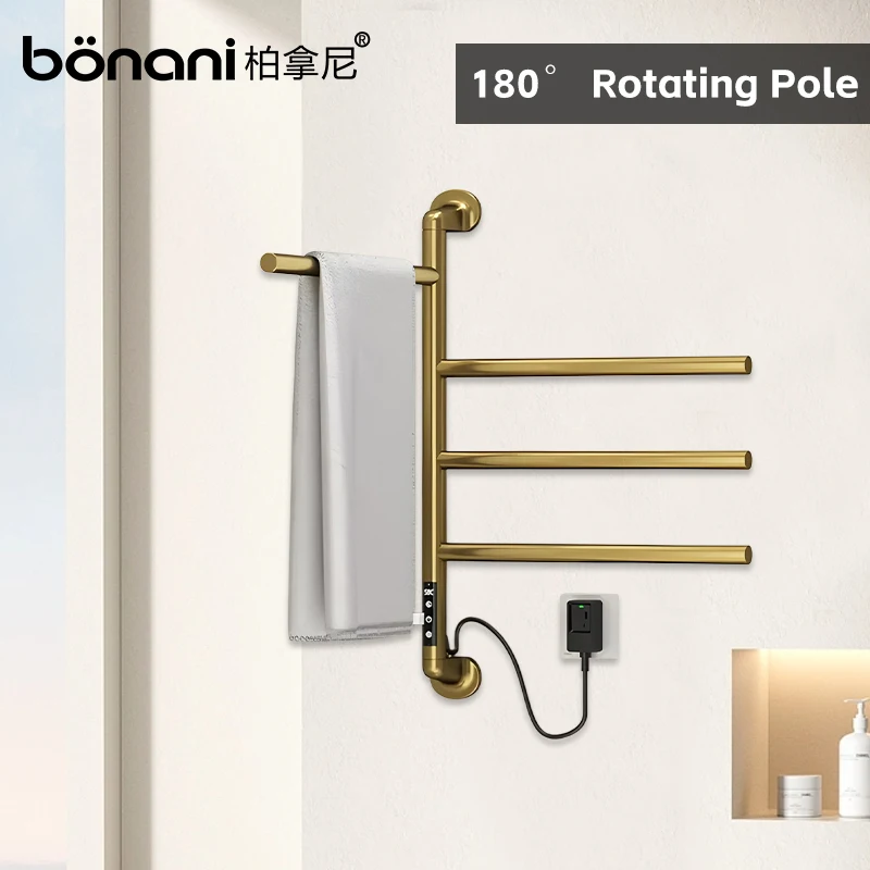 Electric Heated Towel for Bathrooms Hotels Apartments 180 Rotation Timing Drying Functions Modern Design Stainless Steel 4 Bars