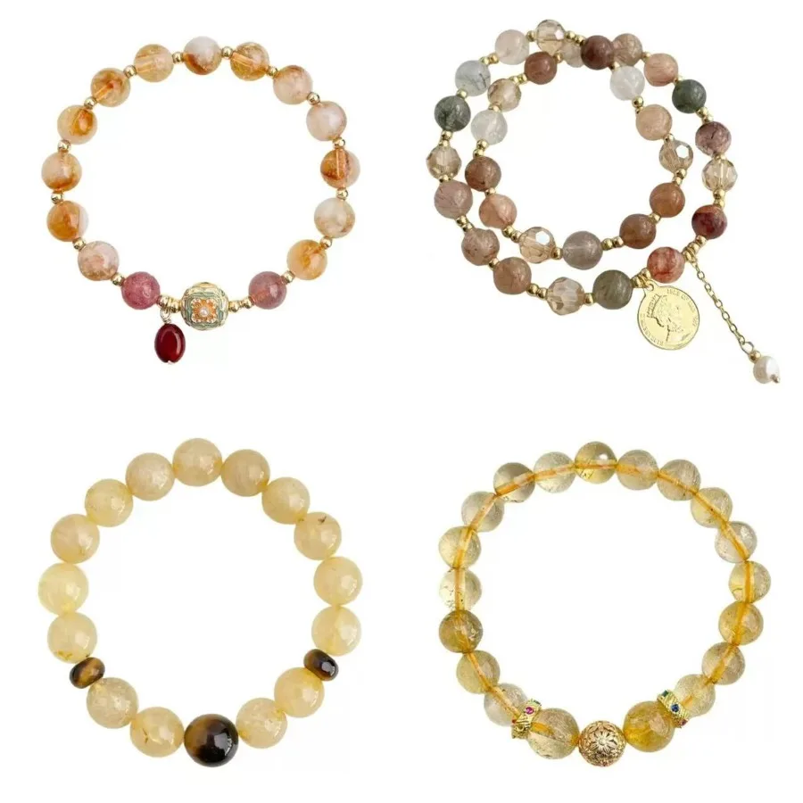 Original Handmade Natural Yellow Crystal Bracelets for Women Men Ethnic Chinese Style 18k Gold Plated Retro Elegant Jewelry 2026