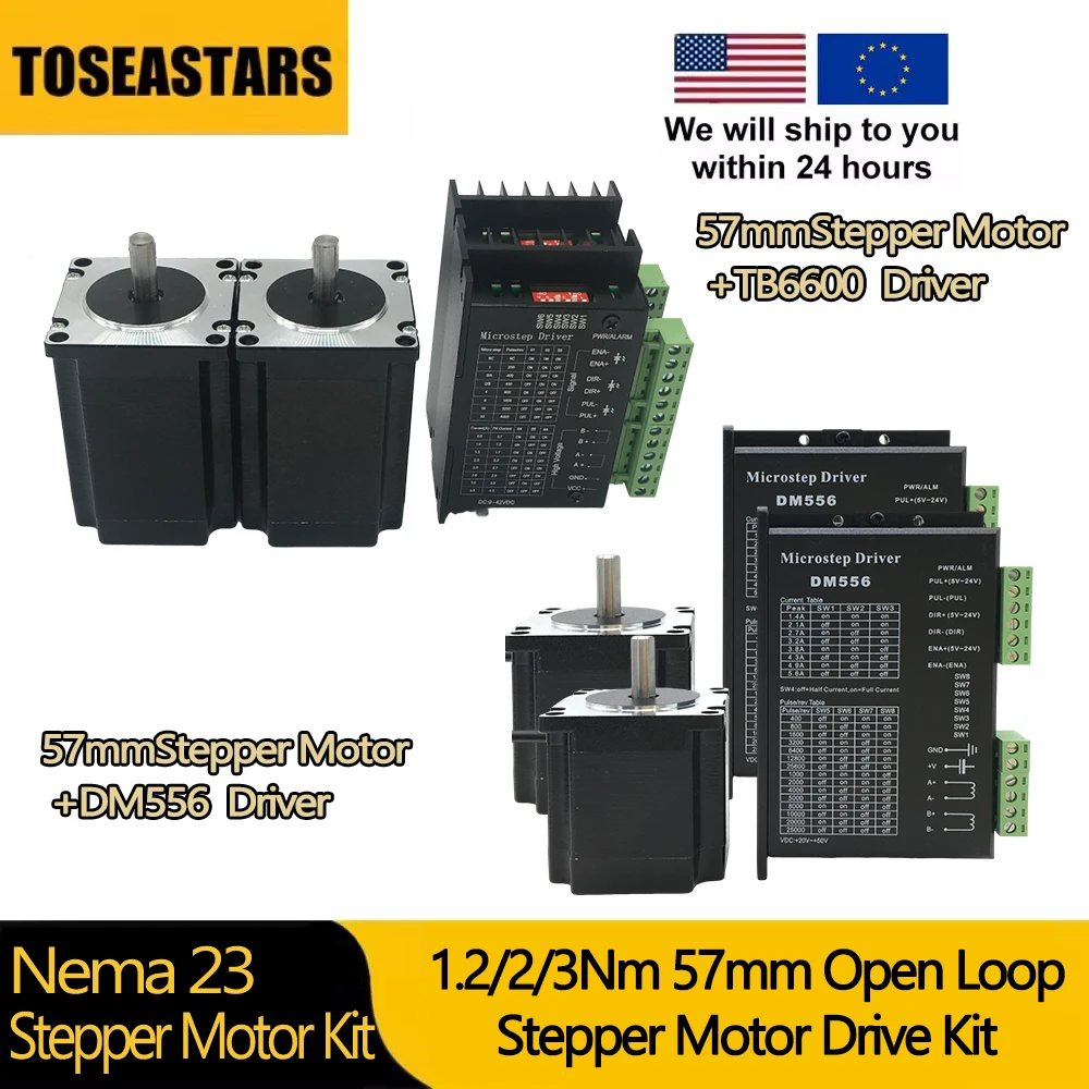 

Nema23 57Mm Open Loop Stepper Motor TB6600 DM556 Driver 1.2/2/3Nm 3A 2Ph 4 Cables Single Shaft 8Mm Stepper Motor