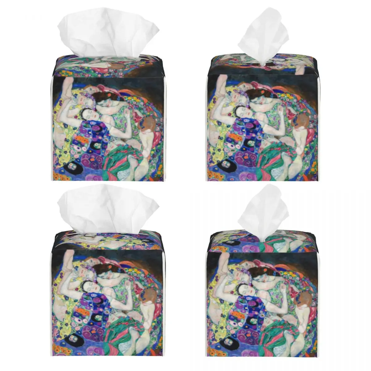 Custom Virgins Gustav Klimt Tissue Box Cover for Bathroom Toilet Austrian Painter Square PU Leather Facial Tissue Box Holder