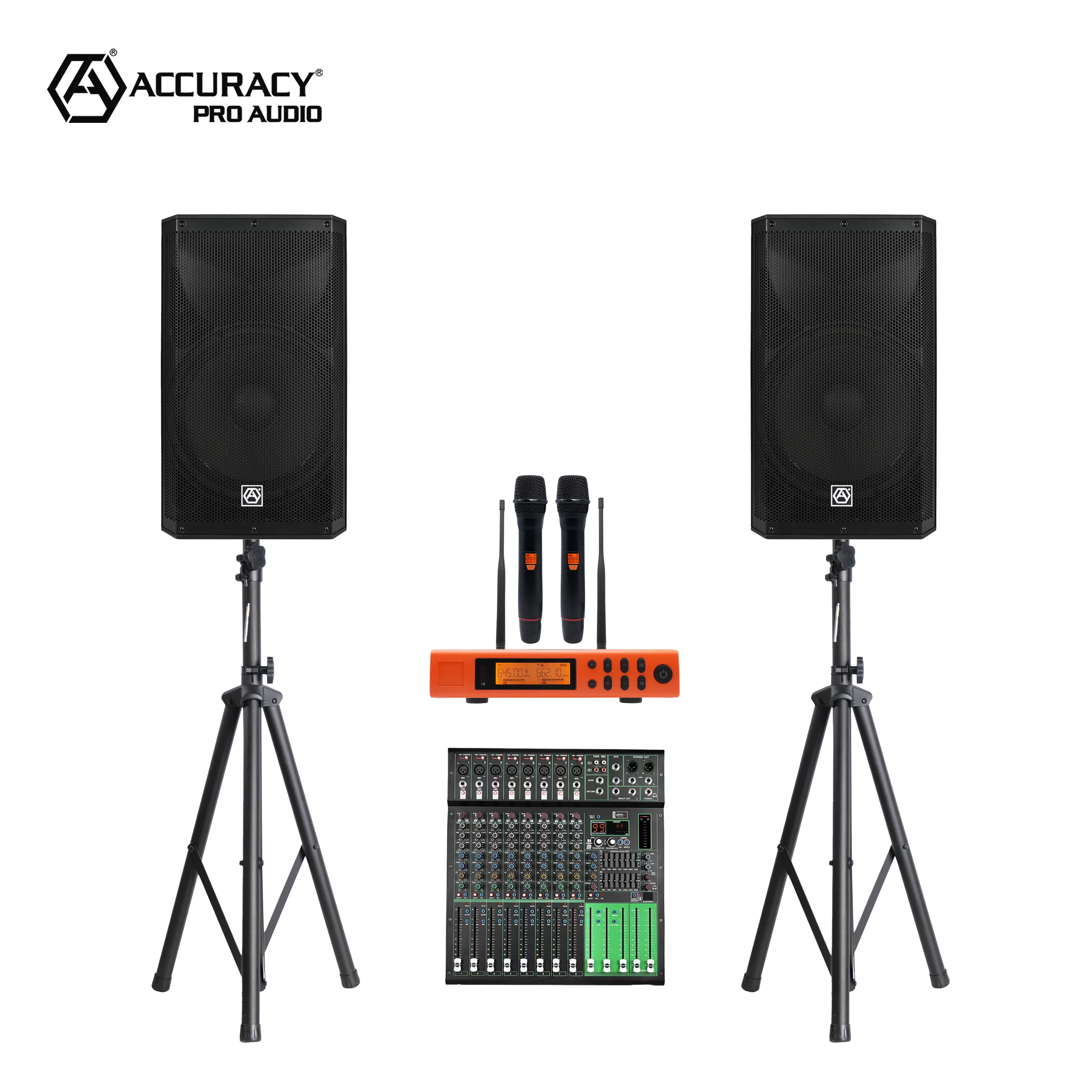 Accuracy Pro Audio CBN15TD3-COMBO PA System Outdoor Professional DJ Set Speakers Audio Mixer Sound System for Events 50 People