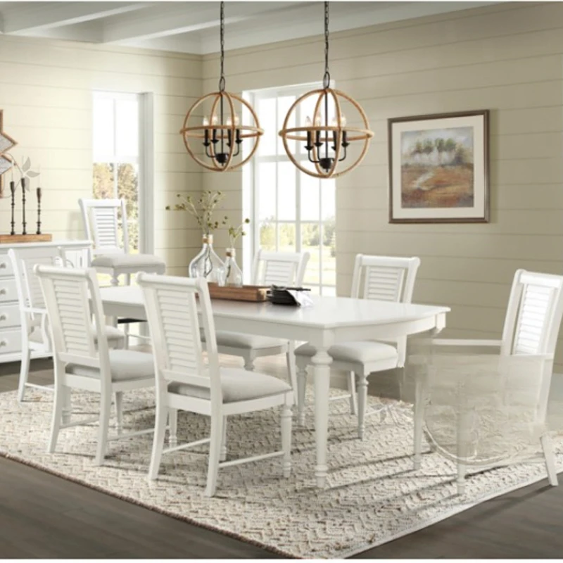 Rural retro white fashion square round dining table living room small residents solid wood craft simple