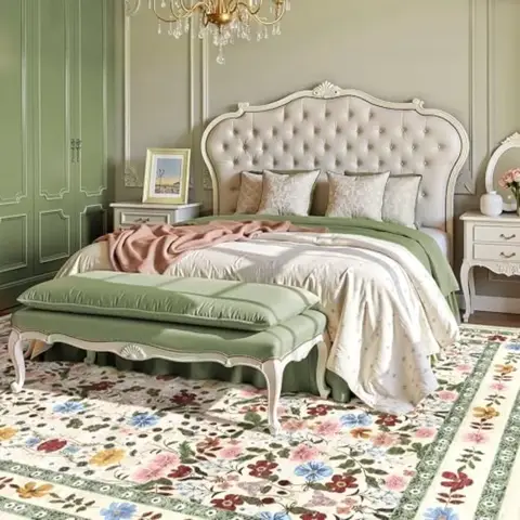 Tvättbara blommiga mattor 8x10 stor vintage vardagsrumsmatta boho halkfri mjuk låg lugg tunn sovrumsgolvmatta inomhus för matsal 12 best sales boho matta - №12