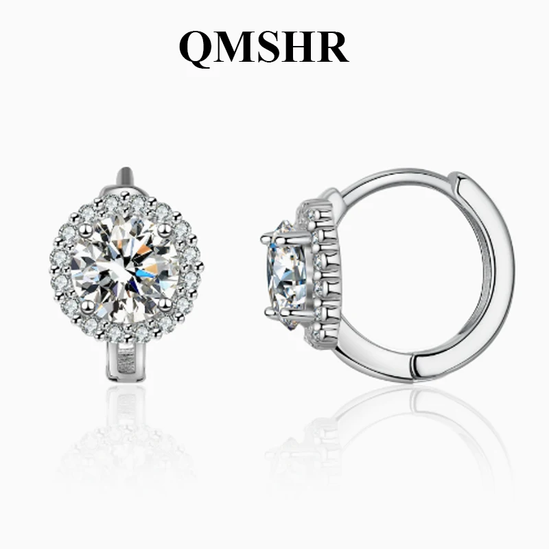 

Серьги QMSHR с муассанитом 1 карат для женщин, из стерлингового серебра S925 с позолотой 18 карат, серьги-кольца, свадебные украшения с сертификатом