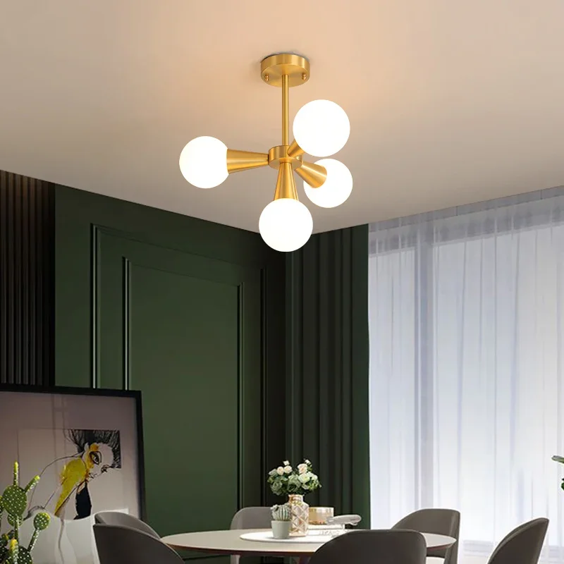 TechHPNordic Glass Ball Led Copper Pendant Lamp Luxury Indoor Lighting Living Room Magic Bean