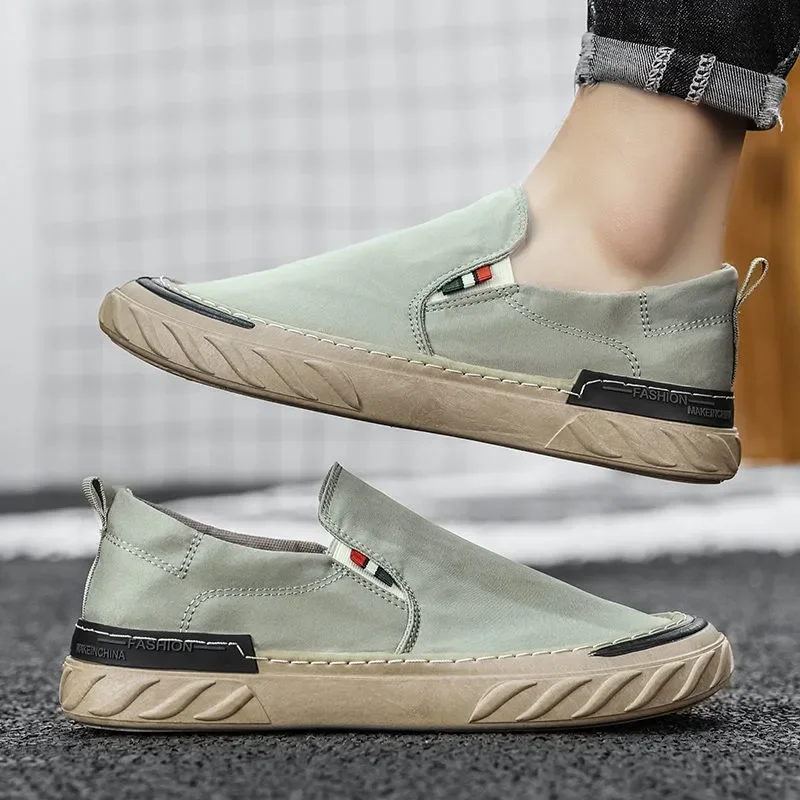

New Summer Sneakers Casual Shoes for Men Canvas Black Green Slip-on Walking Leisure Retro Elegant Boots Loafers Italian
