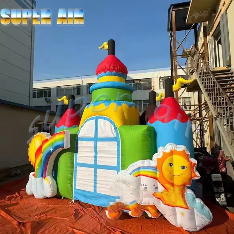 Giant Inflatable Rainbow Castle Arch, Commercial Exhibition Entrance Archway for Kids Birthday & Theme Party Decor