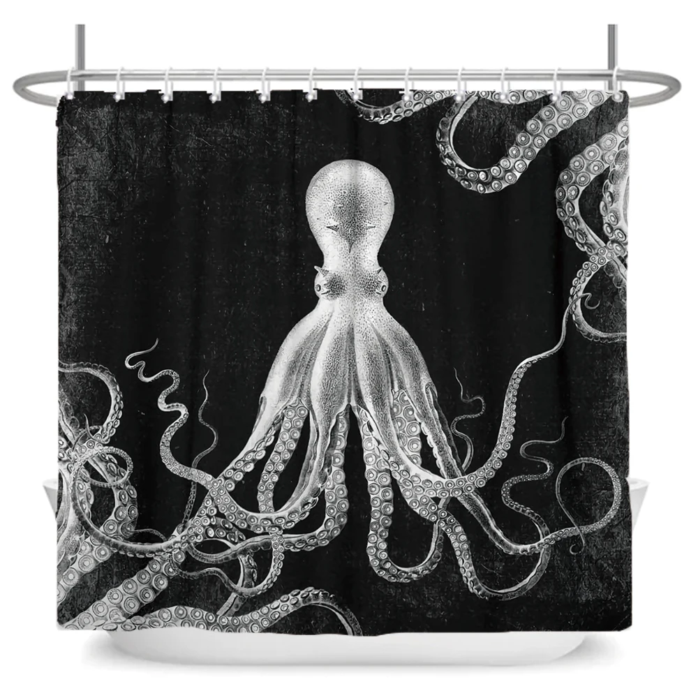 Octopus Shower Curtain Print Creative Personality Shower Curtain Waterproof Fabric Funny Octopus Bath Curtain For Bathroom Decor