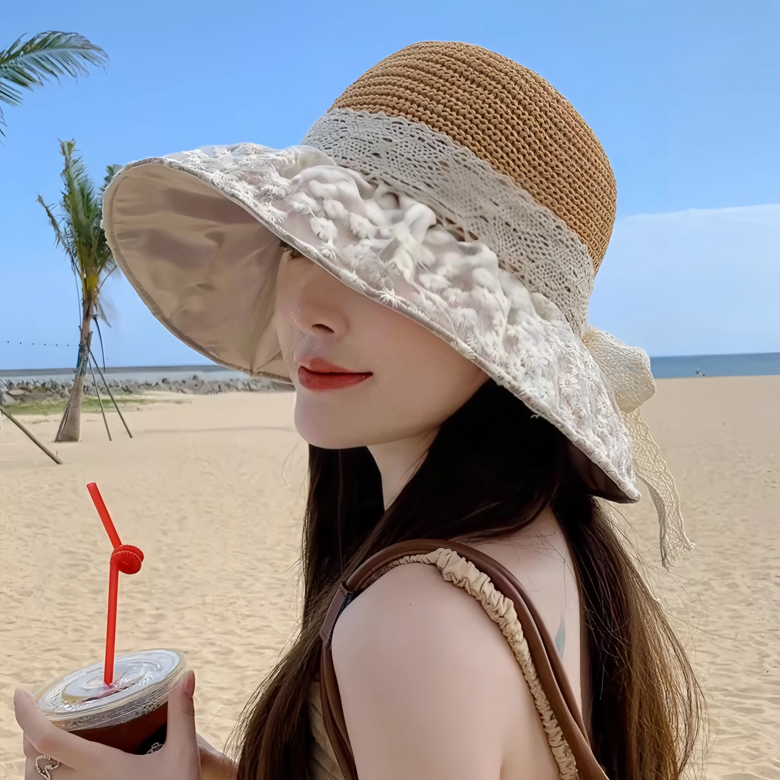 2026-new-women's-sun-protection-hat-large-brim-all-around-face-covering-casual-style-round-top-travel-cap-unisex-56-58cm