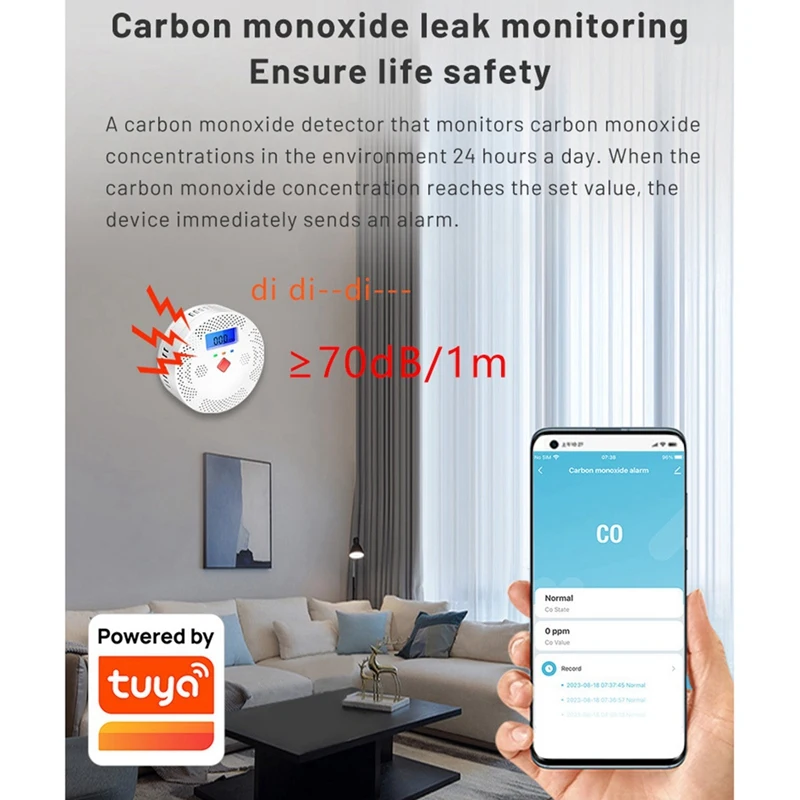 1 Piece Tuya Wifi Carbon Monoxide Detector With LCD Display White ABS CO Gas Sensor Home Security Protection Smart Life