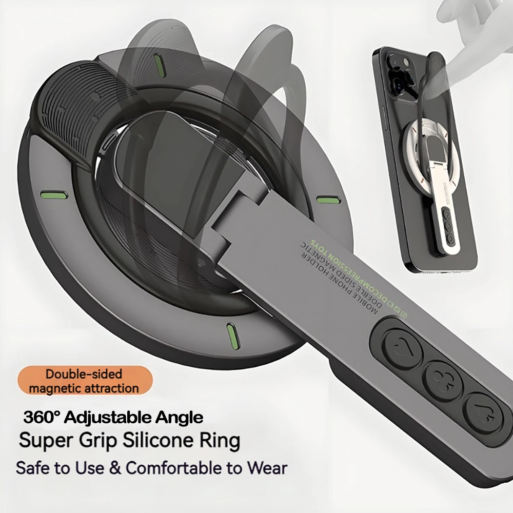 Suporte Magnético Dupla Face para Celular com Anel Giratório Multifuncional para iPhone 17 16 - Suporte Portátil para Uso com as Mãos Livres