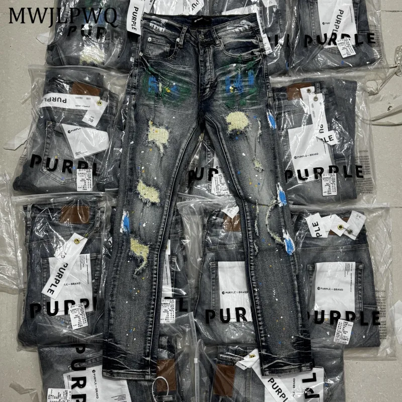 

MWJLPWQ High Street Distressed Ink Splash Skinny Jeans For Men Fashion Elasticity Women Slimming Casual Autumn Trousers 11253