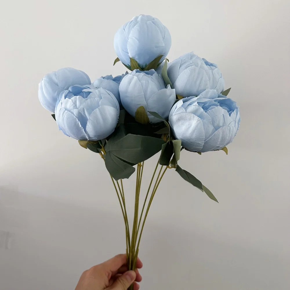 10 رؤساء باقة الفاوانيا الحريرية الأزرق زهرة اصطناعية الزفاف المنزل باقة الزفاف الفاوانيا وهمية لغرفة المعيشة المقوسة سطح المكتب ديكور #3