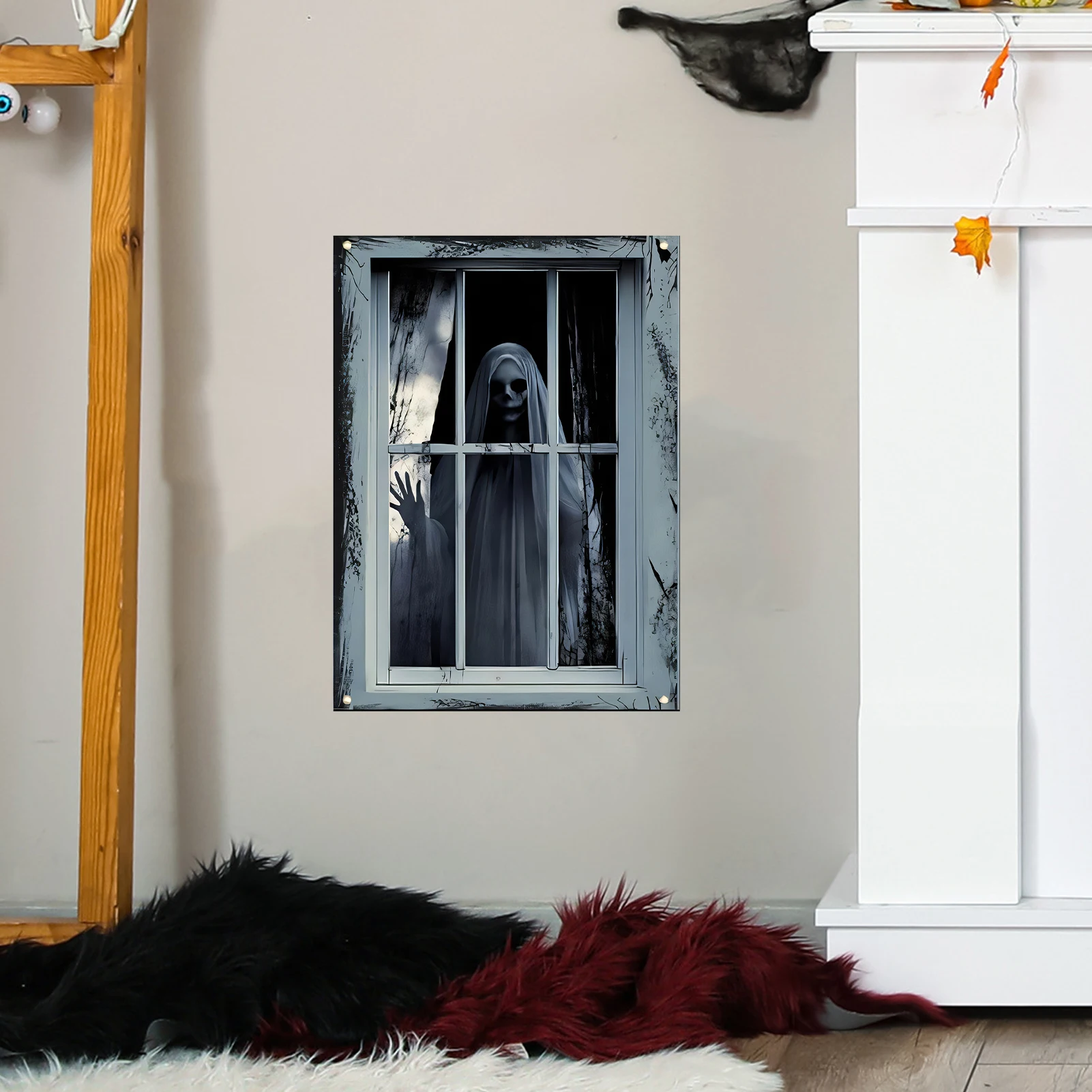 Spooky Ghost Wall Sticker Scary Haunted Portrait Wall Art Decal for Club Party Halloween Decoration