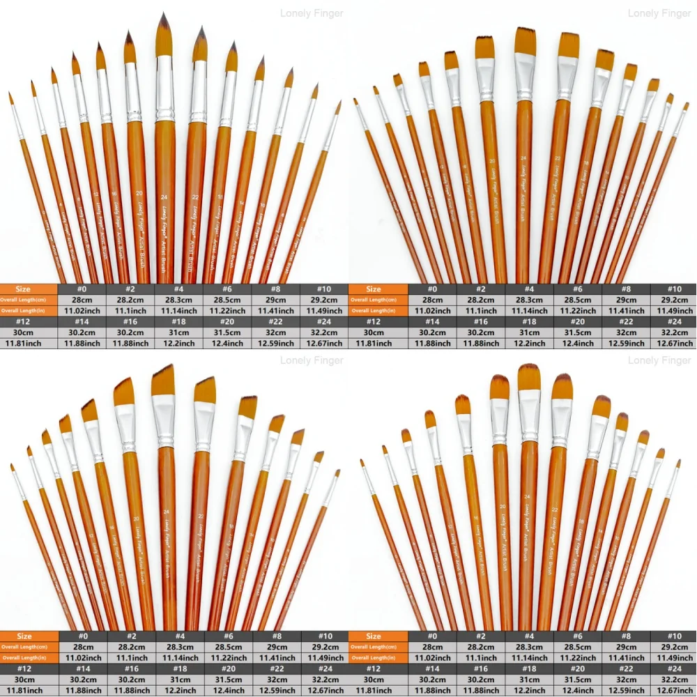 13 Pcs Long Handle Artist Paint Brush Set, 4 Tip Shapes :Pointed/Flat/Angled/Filbert for Multi-Media Art & Craft,Wooden Handle