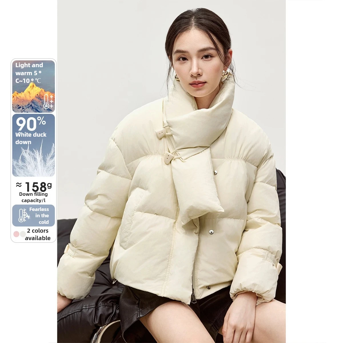 SENTUBILA الشتاء الدافئة أسفل معاطف المرأة 2025 جديد فضفاض صالح قصيرة أسفل سترة سنود طوق انخفض الكتف الملابس W44Y56084 #1