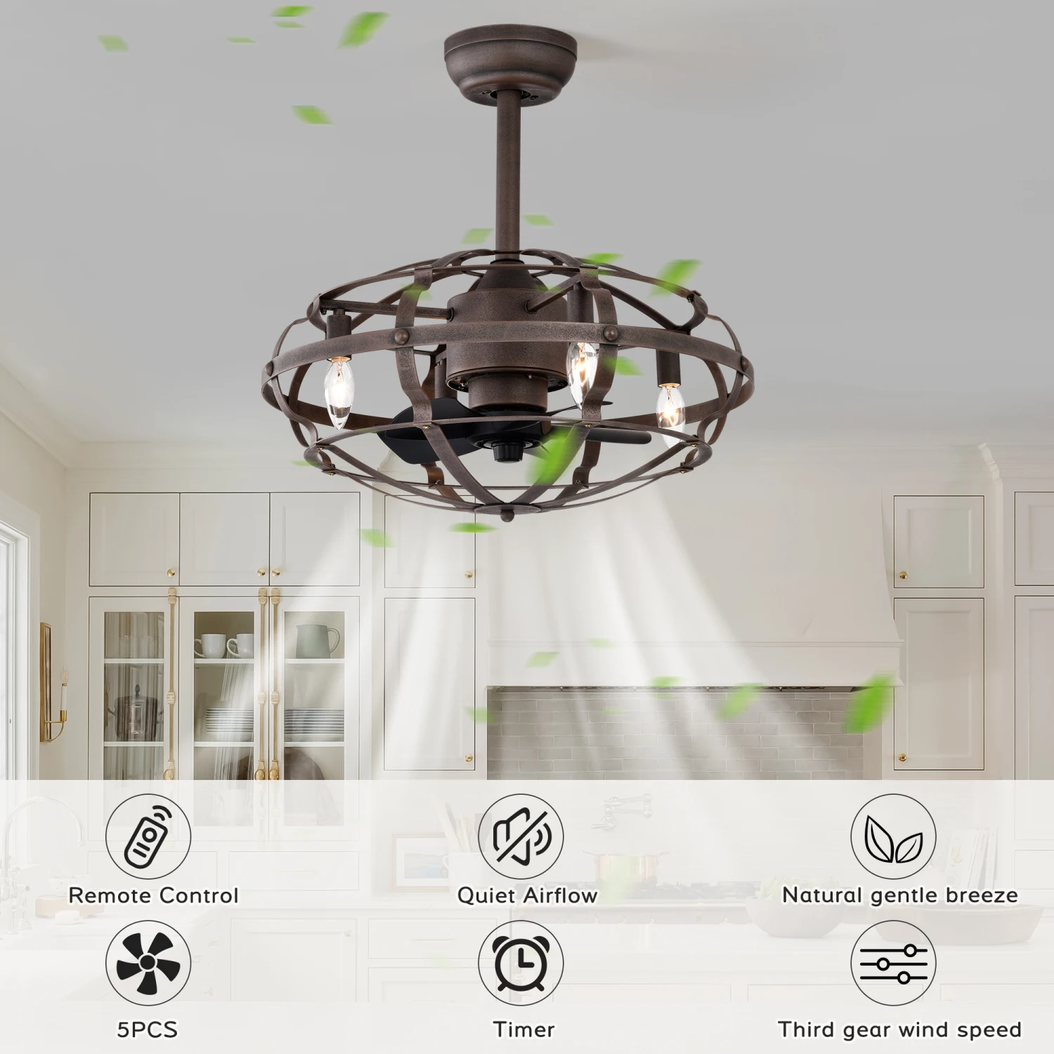 Best sells Modern Enclosed Ceiling Fan Indoor with Remote Control and Bladeless Rust Red Industrial Ceiling Fan Light Kit