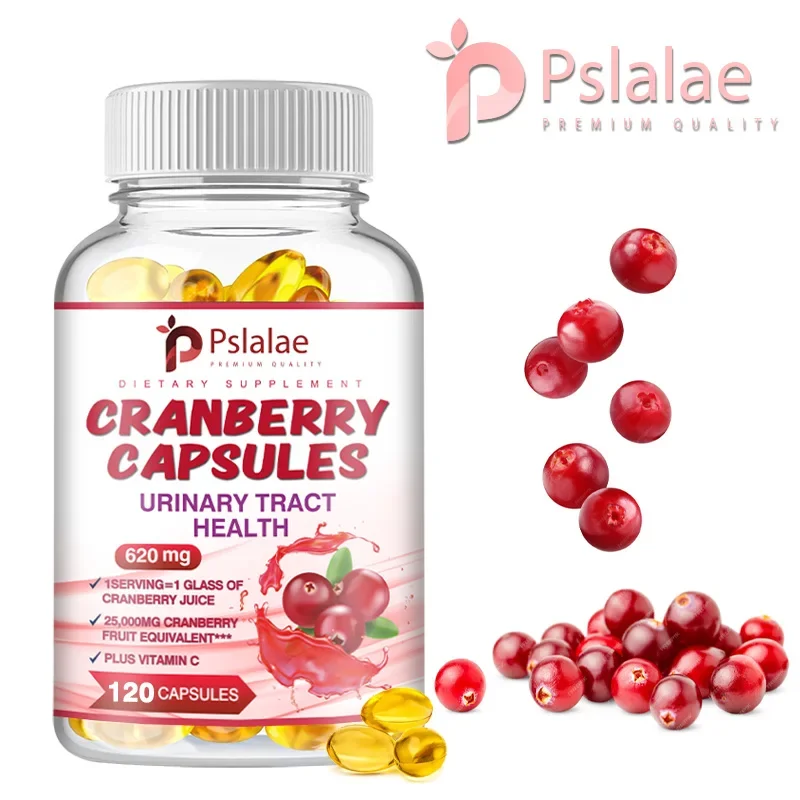 Organic Cranberry Capsules 600 Mg - Contains Soybean Oil, Rice Bran Oil and Gelatin To Support Urinary Tract Health