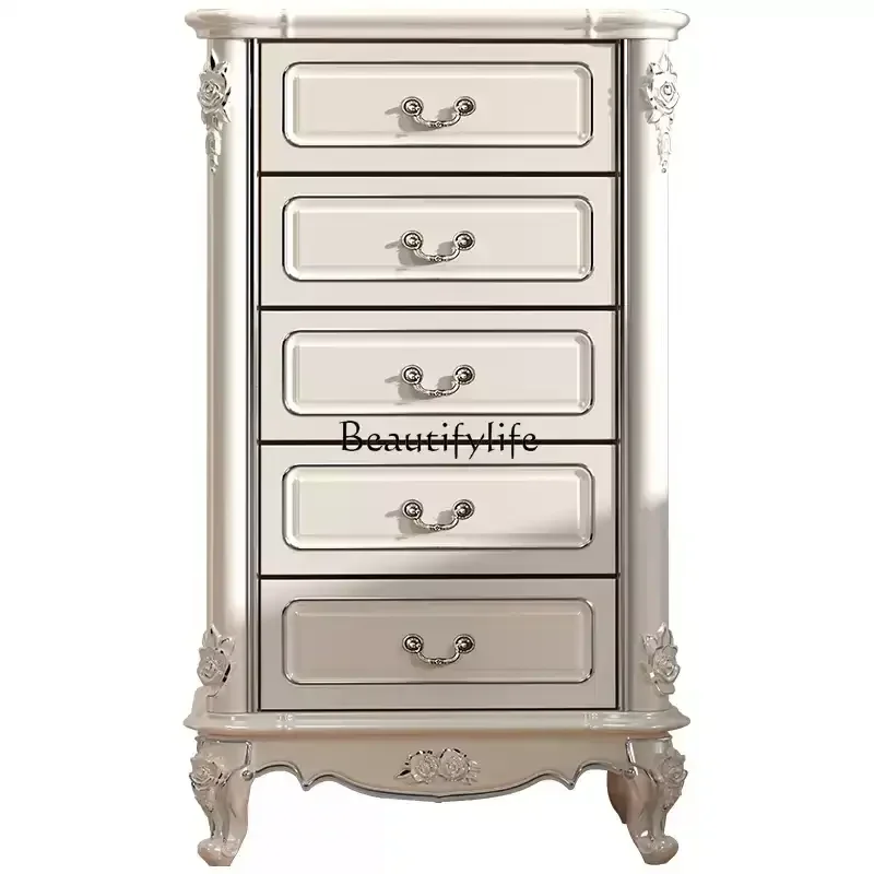 

Pure solid wood carved European chest of drawers white carved living room storage locker