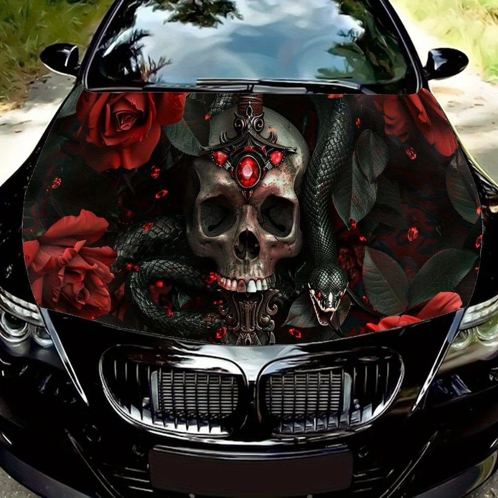 

Gorgeous Gemstone Skull and Snake Car Vinyl Wrap, PVC Waterproof Car Hood Vinyl Wraps Sticker, Self-Adhesive Scratch-Resistant S