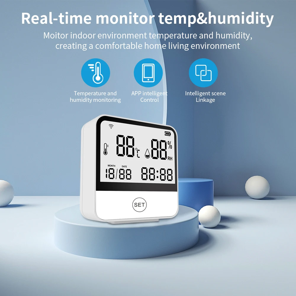 Imagem -04 - Tuya-sensor de Temperatura Inteligente com Lcd Digital Termômetro Higrômetro Medidor Quarto do Bebê Interior Conveniente Medidor de Umidade Wifi