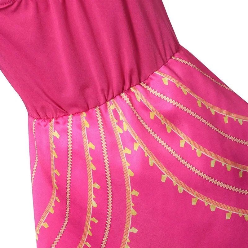 MUABABY Girls Jasmine Princess Costume Backless Rose Printed Aladdin's Lamp Arabian Princess Dress Up Carnival Pageant Clothes