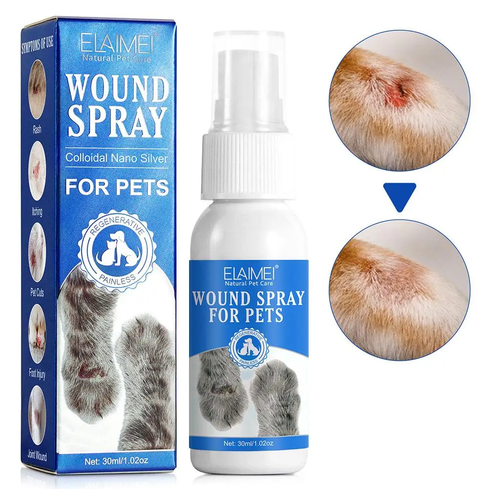 30ml Pet Wound Spray Dog Cat Skin Rash Moss Scratch Wound Treatment Repair Bacteria Blocking Liquid Wound Spray