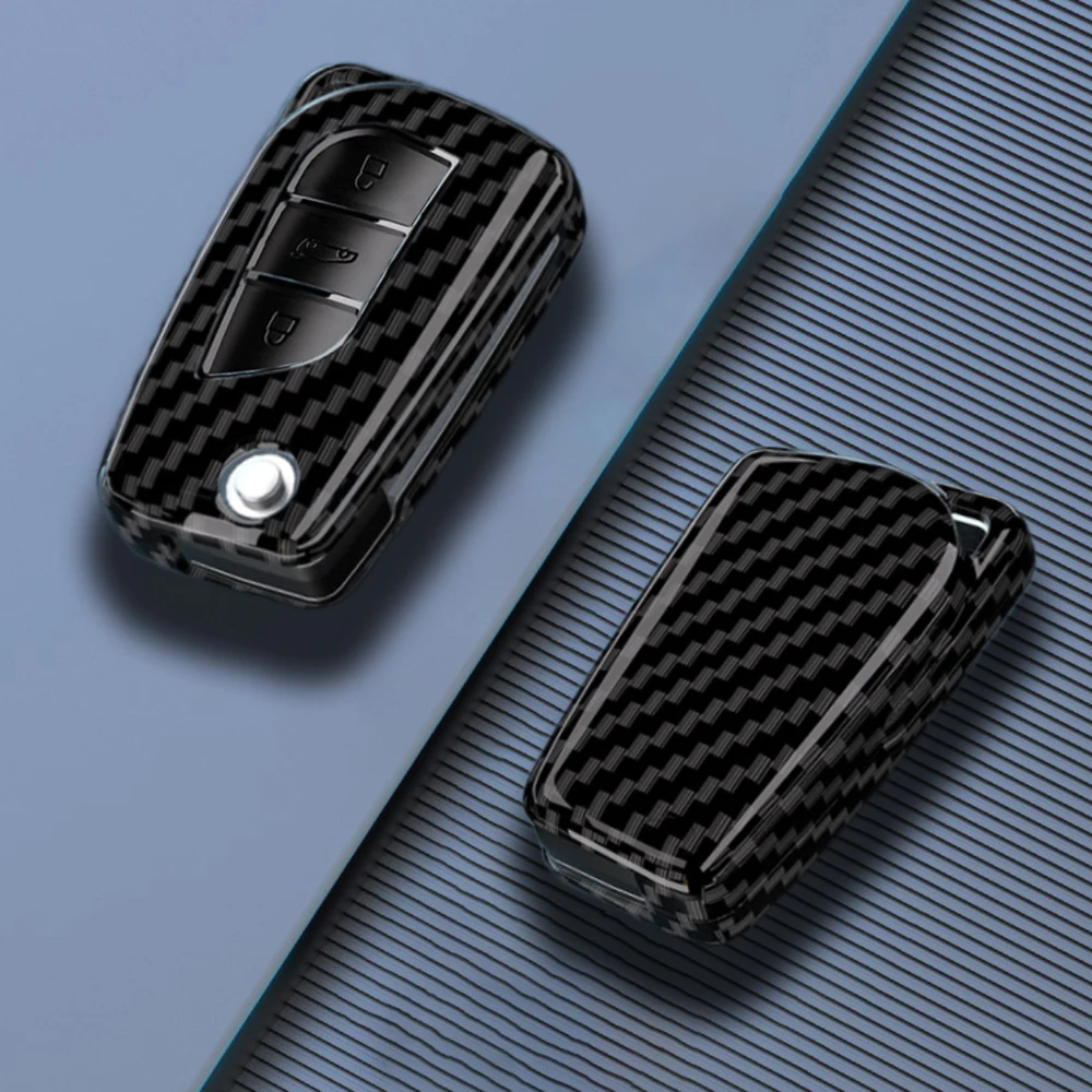 ABS Carbon Car Key Case Cover Shell Fob For Toyota Camry Levin Corolla Reiz Highlander TOY48 Blade Key Chain Accessories