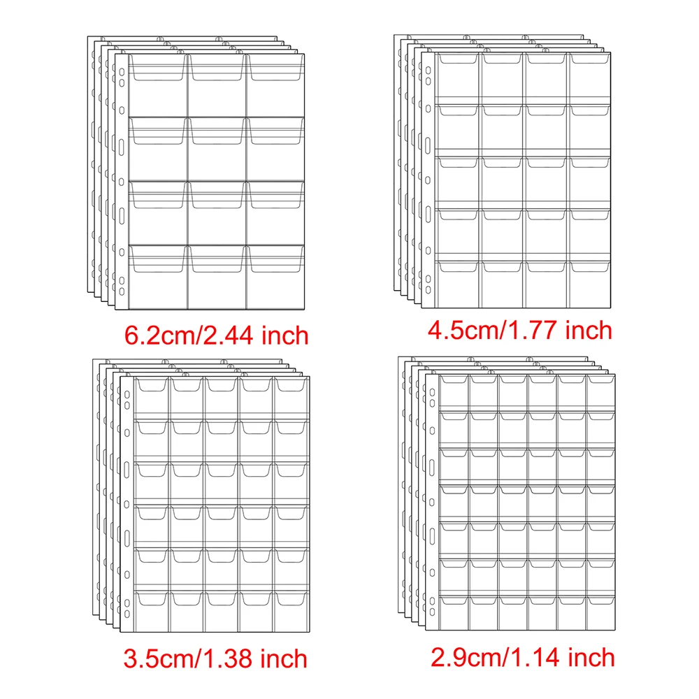 5PCS Coin Binder Page 12/20/30/42 Pocket Coin Euro Collection Organizer Sheet PVC Transparent Coin Holder Sleeve Badge Protector