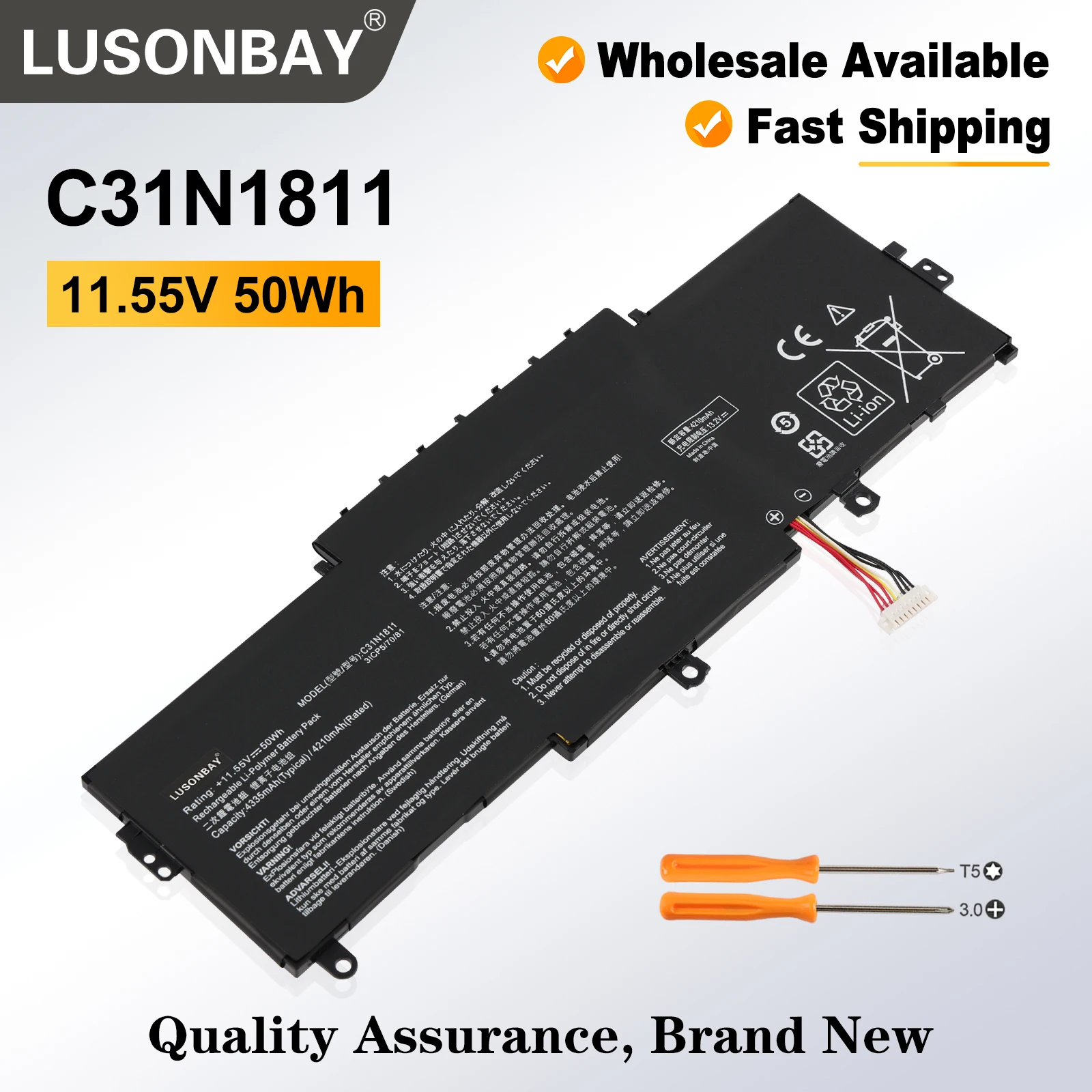 LUNSONBAY 50WH C31N1811 Laptop Battery For ASUS ZenBook 14 UX433F UX433FA-A5046R 0B200-03080000 For ASUS BX433FN UX433FN-2S