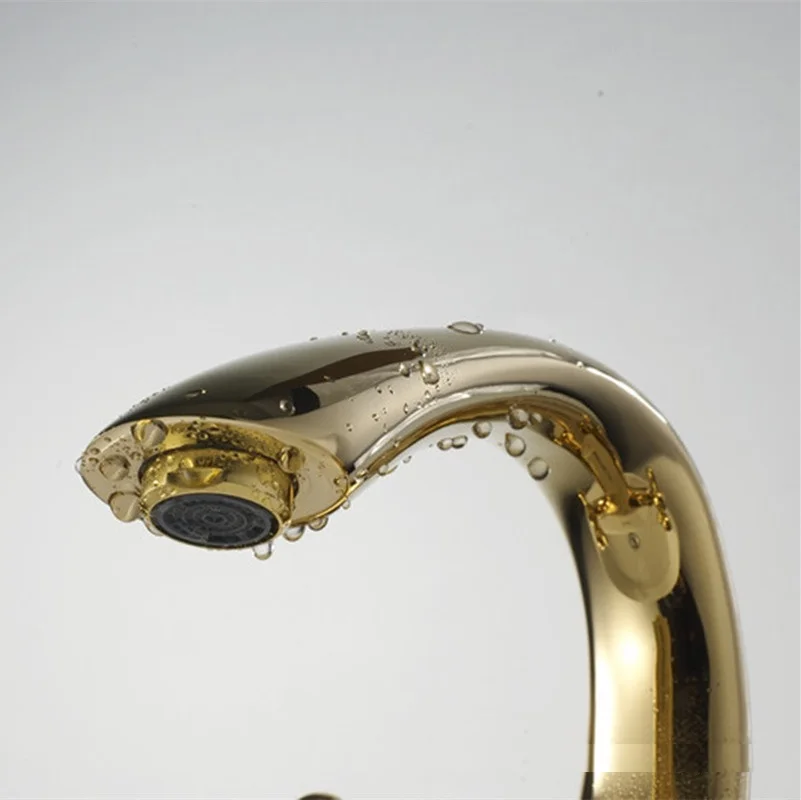 Solid Brass European Style Bright Gold Basin Faucets Hot & Cold Mixer Tap Basin Mixer Tap Double Handle Single Hole Toilet Crane